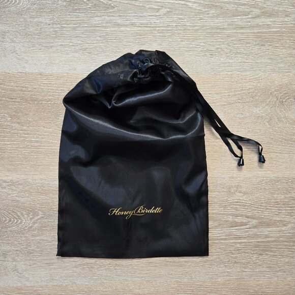 Honey Birdette Large Black Satin Drawstring Dust Bag Travel Storage Pouch NWOT - Picture 12 of 15
